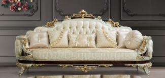 Casa Padrino Luxus Barock Sofa Creme / Beige / Dunkelbraun / Silber / Gold 260 x 90 x H. 125 cm - Prunkvolles Barockstil Wohnzimmer Sofa mit elegantem Muster - Barock Möbel