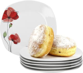 6er Set Teller Monika 190x190mm Kuchen Servier zum Frühstück Mohnblume rot edles Porzellan Gastro