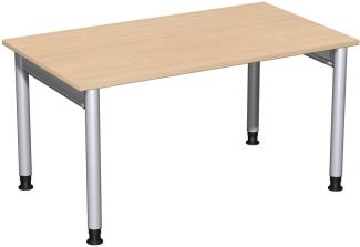 Schreibtisch '4 Fuß Pro' höhenverstellbar, 140x80cm, Buche / Silber