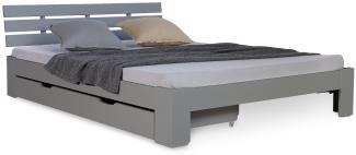 Doppelbett mit Bettkasten 140x200 cm Lattenrost Bett Grau Holzbett Bettgestell Futonbett