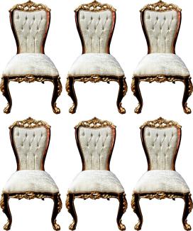 Casa Padrino Luxus Barock Esszimmerstuhl Set Cremefarben / Braun / Gold - 6 Handgefertigte Küchen Stühle im Barockstil - Barock Esszimmer Möbel - Edel & Prunkvoll