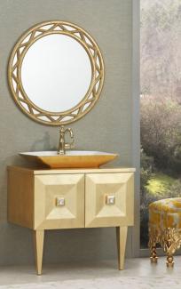 Casa Padrino Luxus Barock Badezimmer Set Gold - Waschtisch mit Waschbecken und Wandspiegel - Edel & Prunkvoll - Luxus Qualität