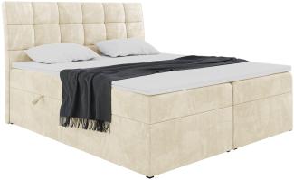 MEBLINI Boxspringbett DRAGO 140x200 cm mit Bettkasten - H3/Beige Samt Polsterbett - Doppelbett mit Topper & Taschenfederkern-Matratze