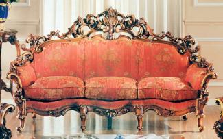Casa Padrino Luxus Barock Sofa Rot / Braun / Gold - Prunkvolles Wohnzimmer Sofa mit elegantem Muster - Barock Wohnzimmer & Hotel Möbel - Erstklassische Qualität - Made in Italy