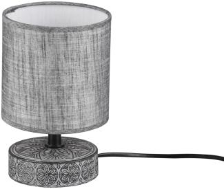 Moderne LED Keramik Tischleuchte Stofflampenschirm in Grau, Ø13cm, Höhe 20cm