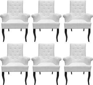 Casa Padrino Chesterfield Neo Barock Esszimmerstuhl 6er Set Weiß / Schwarz - Kunstleder Stühle mit Armlehnen - Barock Möbel