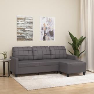 vidaXL 3-Sitzer-Sofa mit Hocker Grau 180 cm Kunstleder