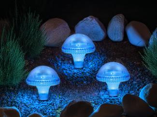 3-er Set LED Solarleuchten, Blau mit Erdspieß Höhe 27,5 cm