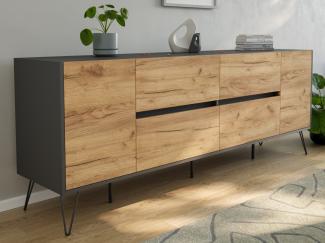 Magnolia Home 'Heros' Sideboard mit SoftClose, Holz natur / graphit, 72 x 42 x 199 cm