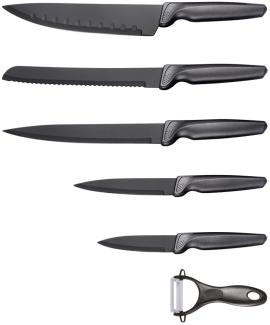 Michelino 6 teiliges Messerset (5 Messer & 1 Sparschäler) Edelstahl scharfe Messerklingen Küchenmesser Fleischmesser Grau