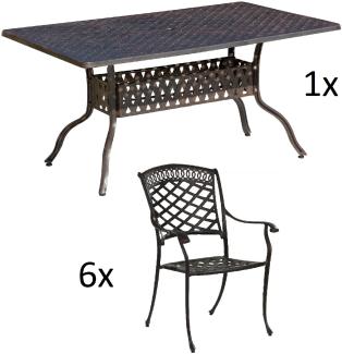 Inko 7-teilige Sitzgruppe Alu-Guss bronze Tisch 120x80x74 cm cm mit 6 Sesseln Tisch 120x80 cm mit 6x Sessel Urban