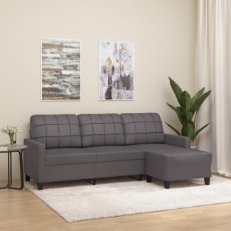 3-Sitzer-Sofa mit Hocker Grau 180 cm Kunstleder