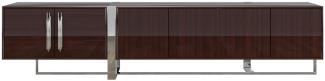 Casa Padrino Luxus Art Deco TV Schrank Dunkelbraun / Silber 245 x 45 x H. 55 cm - Edler Wohnzimmer Fernsehschrank mit 6 Türen - Art Deco Möbel