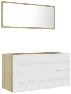 vidaXL 2-tlg. Badmöbel-Set Weiß und Sonoma-Eiche Spanplatte, 90 x 38,5 x 48 cm