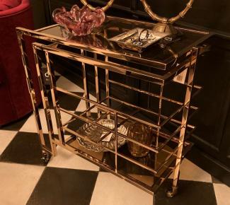 Casa Padrino Art Deco Bar Trolley Servierwagen Gold / Smoked Glass 77 x 42 x H. 77,5 cm - Hotel & Restaurant Möbel
