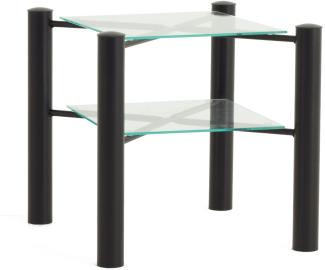 Dico Metall Nachttisch Beistelltisch mit 2 Glasauflagen 076 Weiß struktur