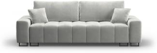 Micadoni 3-Sitzer Samtstoff Sofa mit Bettfunktion und Box Byron | Bezug Light Grey | Beinfarbe Black Metal