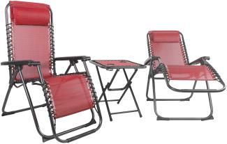 3 tlg. Relax Set Sessel m. Kopfkissen Tisch Gartenstuhl Gartenmöbel Liegesessel schwarz/rot