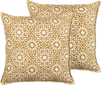 Dekokissen geometrisches Muster Baumwolle beige 45 x 45 cm 2er Set CEIBA