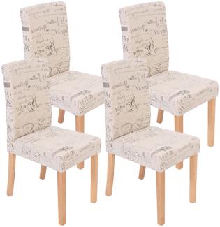 4er-Set Esszimmerstuhl Stuhl Küchenstuhl Littau ~ Textil mit Schriftzug, creme, helle Beine