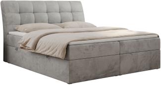 Boxspringbett Polsterbett mit Multipocket-Matratze und Topper - DIEGOS - 180x200cm - Hellgrau Velours - H3