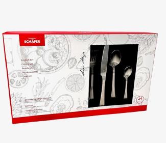Besteckset 24 teilig Serie Alya für 6 Personen Edelstahl 18/10 Mehrzweck Einsatz für Zuhause Messer Gabel Löffel Küche