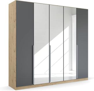 Kleiderschrank Drehtürenschrank Dark&Wood | 5-türig | mit Spiegeltüren | grau metallic / Eiche Artisan | 226x210