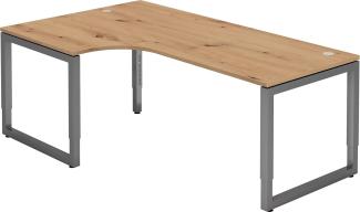 bümö® Schreibtisch R-Serie höhenverstellbar, Tischplatte 200 x 120 cm in Asteiche, Gestell in graphit