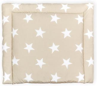 KraftKids USW112-78 Wickelauflage in große weiße Sterne auf Beige, Wickelunterlage 78x78 cm (BxT), Wickelkissen, mehrfarbig, 840 g, 78 x 78 cm