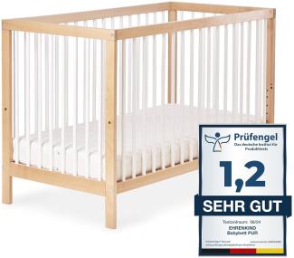 Ehrenkind Babybett PUR aus Buchenholz, Kinderbett 9-Fach höhenverstellbar mit entnehmbaren Stangen Baby Bett