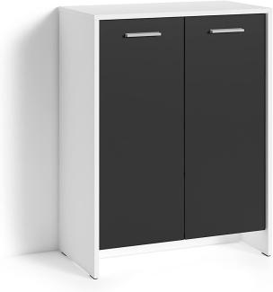 byLIVING Schuhschrank BEN / Schuhkommode in matt weiß / Front schwarz / kleine Flur-Kommode mit zwei Türen Einlegeböden / Sideboard klein / B 63, H 83, T 35 cm