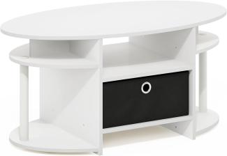 Furinno Jaya Ovaler Couchtisch mit schlichtem Design und Abfalleimer, Holzwerkstoff, Weiß/Weiß/Schwarz, 50 x 90 x 41. 7 cm