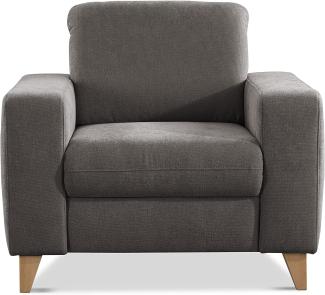 CAVADORE Sessel Lotta / Skandinavischer Polstersessel mit Federkern und Holzfüßen / 98 x 88 x 88 / Webstoff, Dunkelgrau
