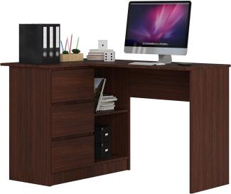 Eck-Schreibtisch B-16 mit 3 Schubladen und 2 Ablagen | Schreibtisch | ecktisch | Eck Schreibtisch für Home Office | Einfache Montage | B124 x H77 x T85, 48 kg Wenge