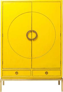 Kare Design Disk Yellow, Kleiderschrank, Hochkommode, Holzschrank, Schrank mit 2 Türen und 2 Schubladen für Wohnzimmer, (H/B/T) 180x120x55cm, Holz, Gelb, (55 x 120 x 180 cm