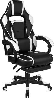 Flash Furniture Gaming Stuhl mit hoher Rückenlehne – Ergonomischer Bürosessel mit verstellbaren Armlehnen und Fußstütze – Perfekt als Zockerstuhl und fürs Home Office – Weiß