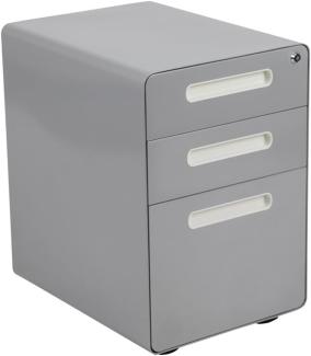 Flash Furniture Wren Ergonomischer Aktenschrank mit 3 Schubladen, mit Anti-Kipp-Mechanismus, Hängeschublade, für Rechts- und Briefablagen, Grau