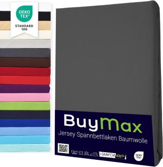 Buymax Spannbettlaken 70x140cm Doppelpack 100% Baumwolle Kinderbett Spannbetttuch Baby Bettlaken Jersey, Matratzenhöhe bis 15 cm, Farbe Anthrazit