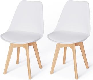 2er Set Esszimmerstühle Gepolsterter Stuhl mit Buchenholz-Beinen und Weich Gepolsterte Chair für Esszimmer Wohnzimmer Schlafzimmer Küche Besprechungsraum, (Gepolstert weiß)
