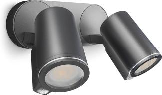 LED-Außenwandstrahler Spot DUO SC anthrazit, mit 90° Bewegungsmelder, 2-flammig, vernetzbar, per App bedienbar, inkl. GU10-Leuchtmittel, Aluminium, 14,6 W