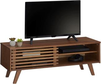 IDIMEX Lowboard Sean, schöner Fernsehtisch mit 2 Fächer, praktisches TV Möbel mit Schiebetür, reizendes Sideboard aus massiver Kiefer Kastanienfarben