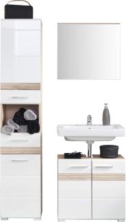 Badmöbel Set SetOne Hochglanz weiß und Eiche 3-teilig 110 cm, ohne Waschbecken