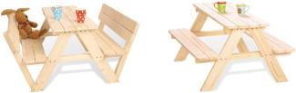 Pinolino Kindersitzgarnitur Nicki für 4 mit Lehne, aus massivem Holz & Kindersitzgarnitur Nicki für 4, aus massivem Holz, 2 Bänke mit 1 Tisch, empfohlen für Kinder ab 2 Jahren, Natur