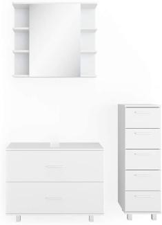 VICCO Badmöbel Set ILIAS 3-teilig Weiß, Weiß, mit Spiegelschrank, Unterschrank, Midischrank