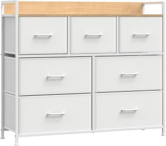 SONGMICS Kommode, Schrank, 7 Stoffschubladen mit Griffen, Metallgestell, Industrie-Design, wolkenweiß-eichenbeige STL523W57