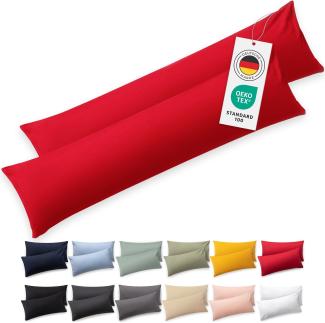 Blumtal Seitenschläferkissen Bezug 40 x 145 (2er Set Kissenbezüge) - Rot - 100% Baumwolle, Oeko-Tex Zertifiziert, Kissenbezug für Seitenschläferkissen, Kissenhülle mit Reißverschluss