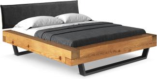 Möbel-Eins CURBY Balkenbett mit Polster-Kopfteil, Kufenfuß, Material Massivholz Natur 200 x 220 cm Stoff Anthrazit