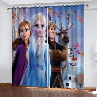 Fgolphd Anime Frozen Verdunkelungsvorhang-Set 2er Set, Cartoons Anna Elsa Kristoff Verdunklungsgardine Ösen, Fur Wohnzimmer Chlafzimmer Dekoration (183×160(BxH)