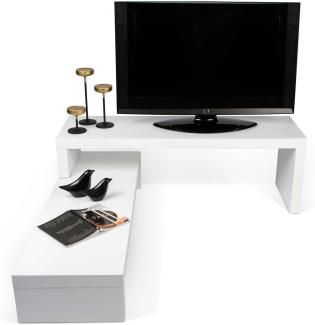 TEMAHOME Cliff 120 TV Tisch, minimalistisches Design, Echtholzfurnier, einfache Montage Holz weiss lackiert L125/ 235xB38xH20/40 cm