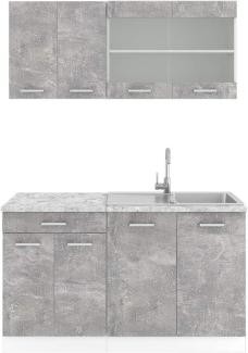 Vicco Küchenzeile Küchenblock Einbauküche R-Line Single 140cm (Beton/Weiß, Mit Arbeitsplatten)